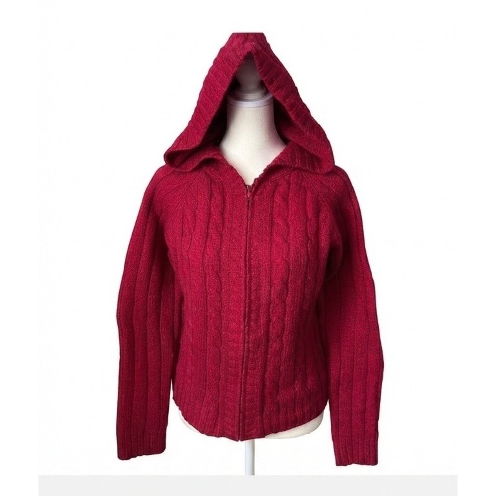Carraig Donn Shetland Merino Wool Cable Hoodie Zip Closure Sweater Size Medium